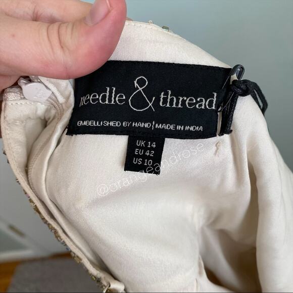 NWT Needle & Thread Nude Blush Pink beaded Top Tulle Empire Waist Maxi Dress 10 - Picture 3 of 12